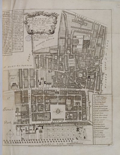 De parochie van St. James, Westminster, voor Stows Survey of London, uitgegeven 1755 door English School